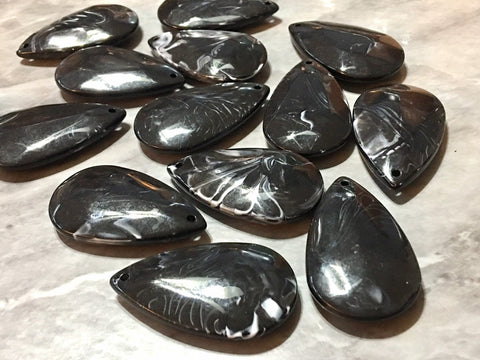 Black & White Teardrop Pendants, 50x30mm, acrylic gem pendants, 1 hole pendants, long necklace, wire wrapped pendant, wrapping pendant gray