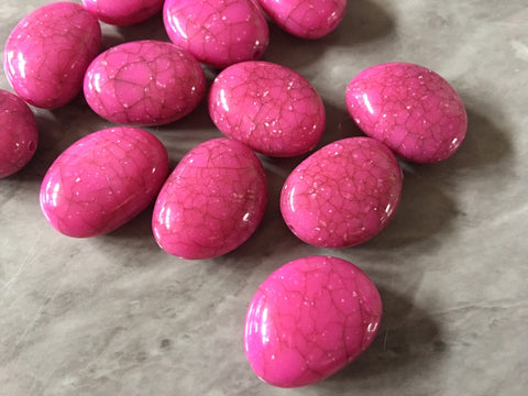 Hot Pink Oval Dinosaur Egg Beads, 24mm Beads, big acrylic beads, bracelet, necklace, acrylic bangle beads, pink jewelry, crackle