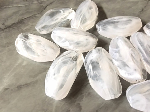 Large WHITE Gem Stone Beads - Acrylic Beads that look like stained glass for Jewelry Making-Necklaces, Bracelets, Earrings 45MM