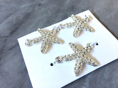 WHOLESALE Silver & rhinestone crystal pave stone starfish connector beads, diamond star 2 hole bracelet earring necklace jewelry