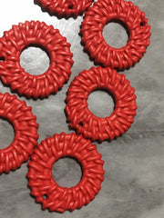 Red Ratton Acrylic Beads, circle cutout acrylic 32mm Earring Necklace pendant bead, one hole at top DIY blanks rattan straw hay