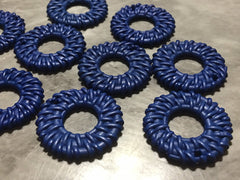 Navy Blue Ratton Acrylic Beads, circle cutout acrylic 32mm Earring Necklace pendant bead, one hole at top DIY blanks rattan straw hay dark
