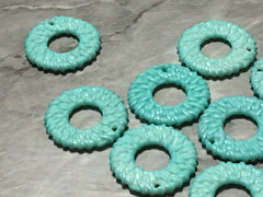 Teal Blue Ratton Acrylic Beads, circle cutout acrylic 32mm Earring Necklace pendant bead, one hole at top DIY blanks rattan straw hay