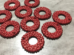 Maroon Red Ratton Acrylic Beads, circle cutout acrylic 32mm Earring Necklace pendant bead, one hole at top DIY blanks rattan straw hay