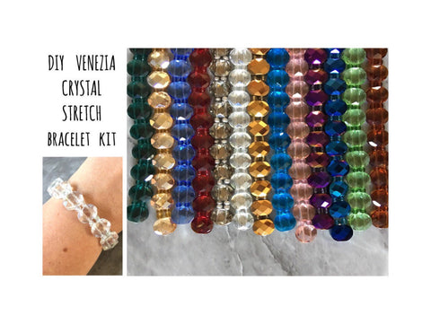 DIY Stretch Bracelet Kit with Venezia Crystals in 13 colors, jewelry making kit, diy kit, diy jewelry genstone glass crystal bracelet