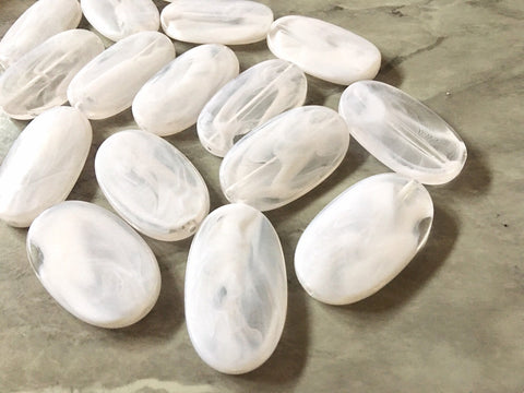 Large WHITE Gem Stone Beads - Acrylic Beads that look like stained glass for Jewelry Making-Necklaces Bracelets Earrings 51x30mm