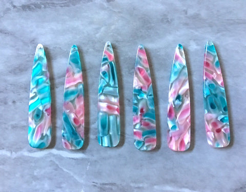 Pink & Green Mosaic Beads, geometric shape acrylic 56mm Long Earring or Necklace pendant bead 1 one hole jewelry watercolor