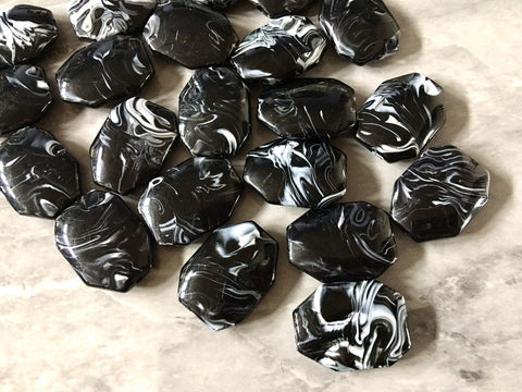 Black & white swirl Beads, stained glass 32mm Oval Beads, Big Acrylic beads, Big Bangle Wire Bangle, Beaded Jewelry necklace gray