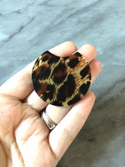 XL Animal print Beads, circle cutout acrylic 45mm Earring Necklace pendant bead one hole top, brown black leopard cheetah print polka dots