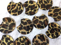 XL Animal print Beads, circle cutout acrylic 45mm Earring Necklace pendant bead one hole top, brown black leopard cheetah print polka dots