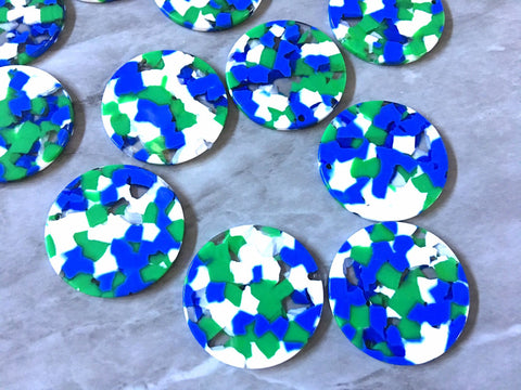 Blue Green White Acrylic Blanks Cutout, earring bead jewelry making, 35mm round football jewelry earrings circle circular