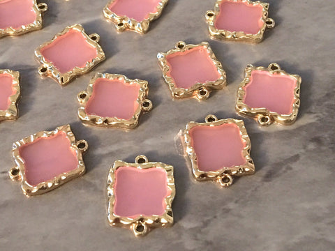 Blush Pink Resin in Gold Setting Connector Beads, 18mm light pink beads jewelry, gold findings for earrings necklaces