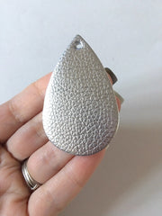 Silver Vegan Leather Blanks Cutout, earring bead jewelry making, 57mm teardrop jewelry, silver pendant layering gray earrings fabric