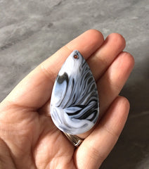 White & Black Teardrop Pendants, 50x30mm, acrylic gem pendants, 1 hole pendants, long necklace, wire wrapped pendant, wrapping pendant gray