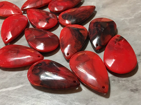 Red & Black Teardrop Pendants, 50x30mm, acrylic gem pendants, 1 hole pendants, long necklace, wire wrapped pendant, wrapping pendant creamy