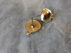 Gold round 14mm post earring blanks, gold earring, gold stud earring, gold jewelry, gold dangle earring making circle metallic