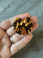 Gold & black mosaic Resin Beads, circle cutout acrylic 36mm Earring Necklace pendant bead, one hole at top, gold brown jewelry acrylic DIY