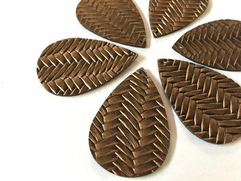 Chocolate Brown chevron Vegan Leather Blanks Cutout, earring bead jewelry making 57mm teardrop jewelry metallic pendant layering drop fabric