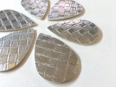 Silver woven Vegan Leather Blanks Cutout, earring bead jewelry making 57mm teardrop jewelry metallic pendant layering drop fabric