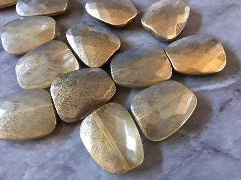 Gold & Gray Shimmer Beads, 31mm Beads Faceted Nugget Beads, Gold jewelry, gold beads, black and gold glitter sparkle beads