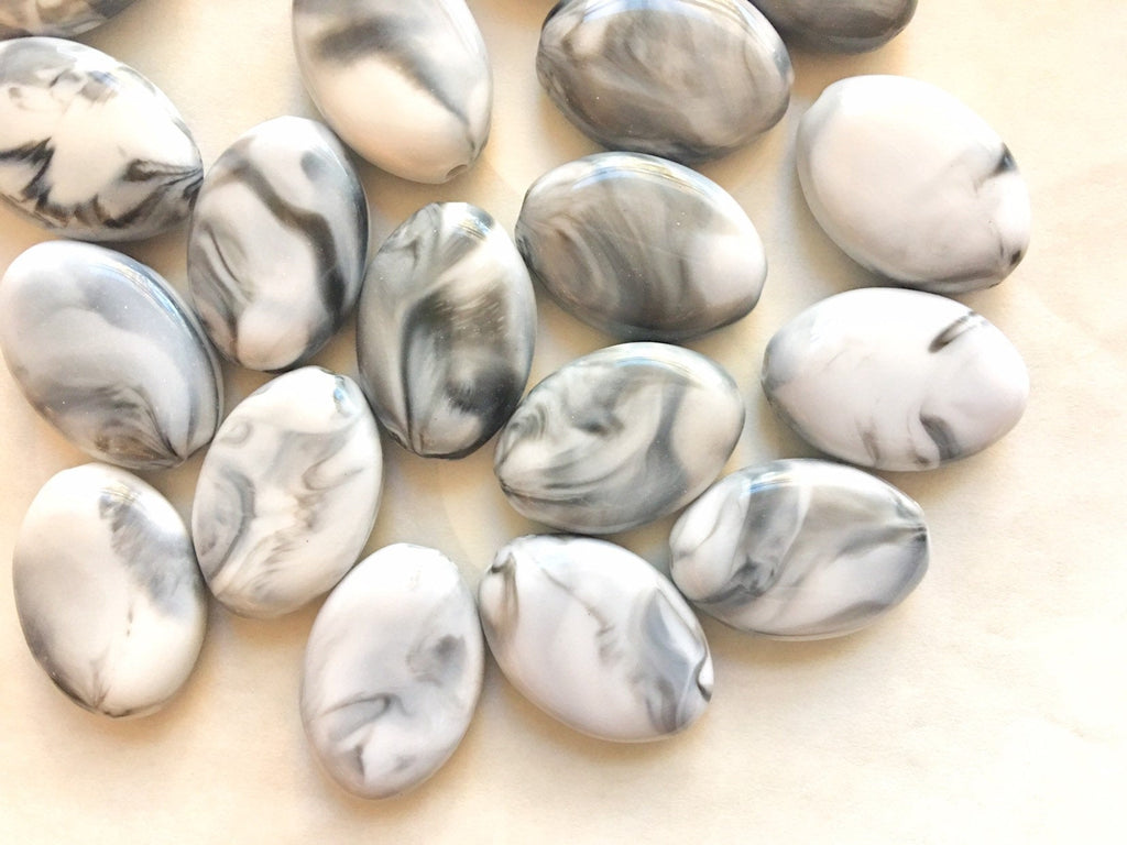 28mm Large oval smoky gray & white acrylic beads, chunky jewels craft supplies round beads, black beads gem jewelry earrings