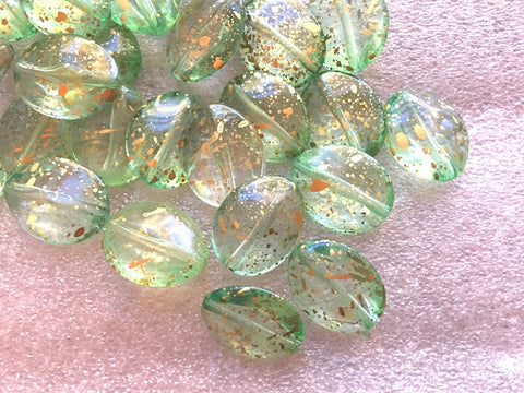 Large oval 24mm green & Gold Painted acrylic beads, chunky jewels craft supplies round beads, moss grass beads gem jewelry earrings