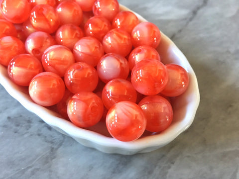 Glitter Red 14mm round beads, gumball beads, bubblegum beads, chunky beads necklace jewelry, chunky necklace neon orange cream