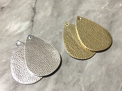 Gold & Silver Vegan Leather Blanks Cutout, earring bead jewelry making, 57mm teardrop jewelry, metallic pendant layering drop fabric