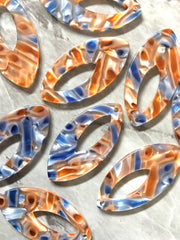 Blue & Brown Acrylic Blanks Cutout, teardrop blanks, long oval earring pendant jewelry making, 42mm jewelry blanks, 1 Hole acetate