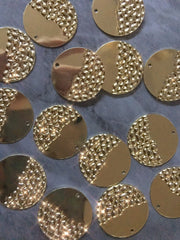 Hammered metal Gold Circle Cutout, earring bead jewelry making, 26mm jewelry gold pendant floral 1 Hole Earring blanks golden metallic