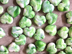 Green & White Large HEART Beads, 20mm nugget bead, green jewelry, bangle beads bracelet Valentine’s Day love anniversary February