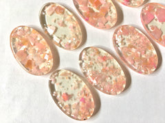 Pink Glitter CONFETTI in clear Resin Beads, oval cutout acrylic 43mm Earring Necklace pendant bead, one hole at top jewelry acrylic DIY
