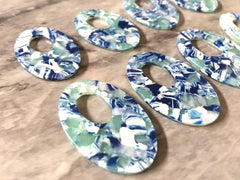 Blue & White Confetti Resin Acrylic OVAL Blanks Cutout, earring bead jewelry making, 38mm pendant jewelry, valentine earrings DIY navy