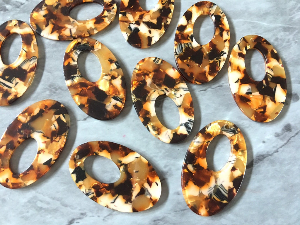 Brown black & Cream Confetti Resin Acrylic OVAL Blanks Cutout, earring bead jewelry making, 38mm pendant jewelry, valentine earrings DIY