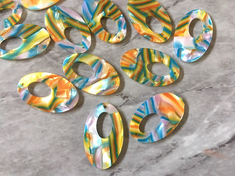 Blue & Orange Confetti Resin Acrylic OVAL Blanks Cutout, earring bead jewelry making, 38mm pendant jewelry, valentine earrings DIY yellow