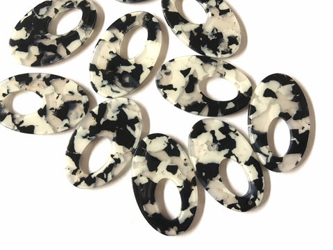 Black & White Confetti Resin Acrylic OVAL Blanks Cutout, earring bead jewelry making, 38mm pendant jewelry, cream earrings DIY