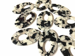 Black & White Confetti Resin Acrylic OVAL Blanks Cutout, earring bead jewelry making, 38mm pendant jewelry, cream earrings DIY