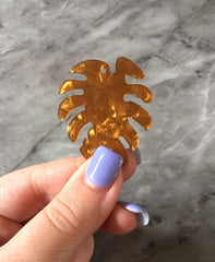 Caramel Gold Large Tortoise Shell Palm Leaf Monstera Acrylic Earring Blanks, acrylic blanks, resin palm tree leaves jewelry, lucite plastic