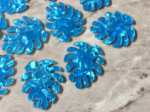 Light Blue Large Tortoise Shell Palm Leaf Monstera Acrylic Earring Blanks, acrylic blanks, resin palm tree leaves jewelry, lucite plastic