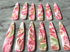 Pink Yellow White stained glass Tortoise Shell Beads, long skinny acrylic 56mm drop Earring or Necklace pendant bead, one hole top jewelry