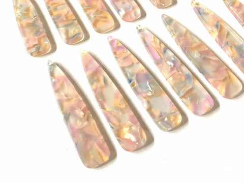 Pastel Rainbow HOLOGRAM stained glass Tortoise Shell Beads, long skinny acrylic 56mm drop Earring Necklace pendant bead one hole top jewelry