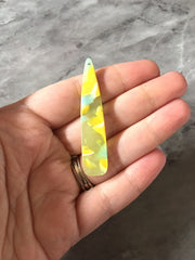 Yellow & Green Mosaic Beads, geometric shape acrylic 56mm Long Earring or Necklace pendant bead 1 one hole jewelry watercolor