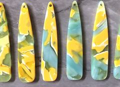 Yellow & Green Mosaic Beads, geometric shape acrylic 56mm Long Earring or Necklace pendant bead 1 one hole jewelry watercolor