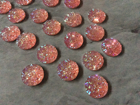 Coral Sparkle 12mm Druzy Cabochons, jewelry making kit, earring set, diy jewelry, druzy studs, 12mm Druzy, cabochon, pink stud earrings