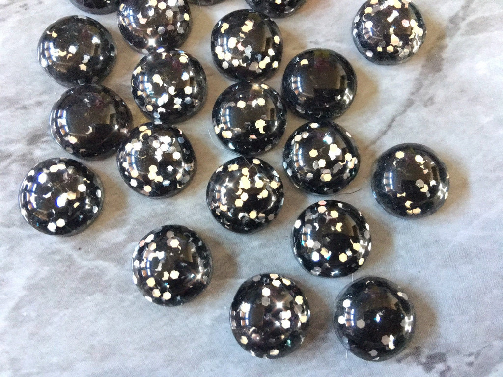 Black + Silver Resin 12mm Druzy Cabochons, jewelry making kit earring set, diy jewelry, druzy studs, 12mm Druzy stud earrings