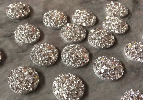 Silver Dome 12mm Druzy Cabochons, jewelry making kit, earring set, diy jewelry, druzy studs, 12mm Druzy, cabochon, stud earrings