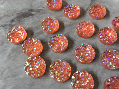 Clementine Sparkle 12mm Druzy Cabochons, jewelry making kit, earring set, diy jewelry, druzy studs, 12mm Druzy cabochon orange stud earrings