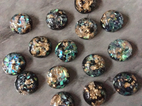 Black Gold Foil confetti Resin 12mm Druzy Cabochons, jewelry making kit earring set, diy jewelry, druzy studs, 12mm Druzy stud earrings