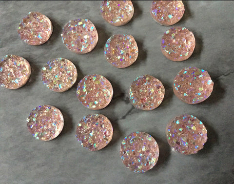 Blush Pink Sparkle 12mm Druzy Cabochons, jewelry making kit, earring set, diy jewelry, druzy studs, 12mm Druzy cabochon baby pink stud