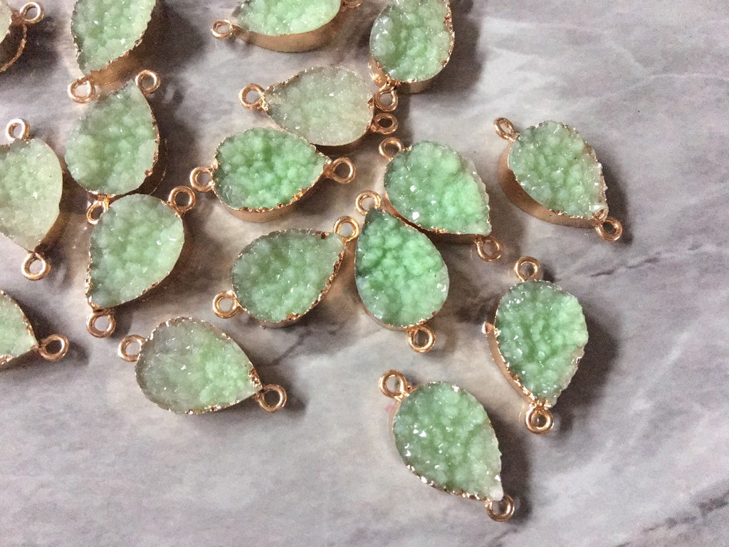 Mint Green teardrop Druzy Beads with 2 Holes, Faux Druzy Connector Beads, gold druzy, druzy bracelet bangle bracelet jewelry